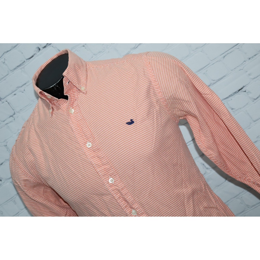 Southern Marsh Button Down Mens Small Orange Houndstooth Long Sleeve Dress Shirt